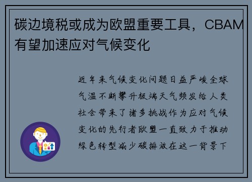 碳边境税或成为欧盟重要工具,CBAM有望加速应对气候变化
